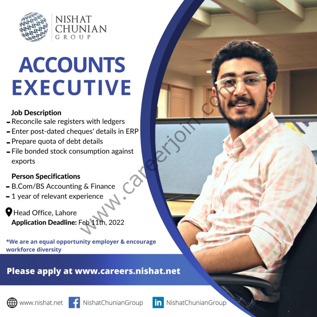 Nishat Chunian Group NCG Jobs Accounts Executive 01