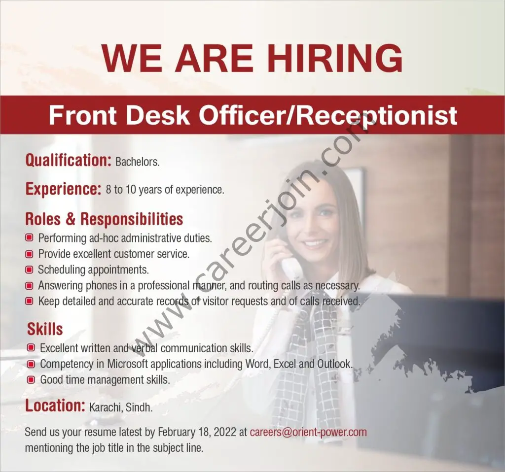 Orient Energy Systems Pvt Ltd Jobs Front Desk Officer / Receptionist 01