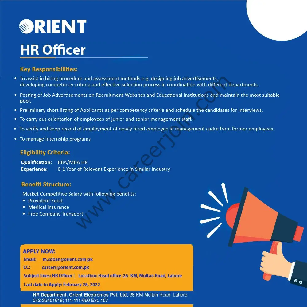 Orient Group Of Companies Jobs HR Officer 01