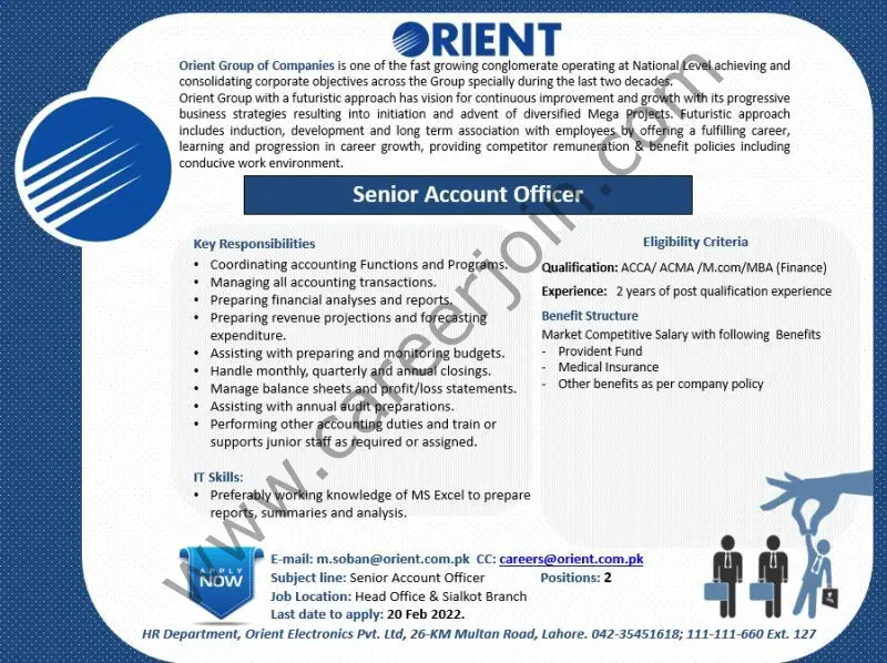Orient Group Of Companies Jobs Senior Account Officer 01
