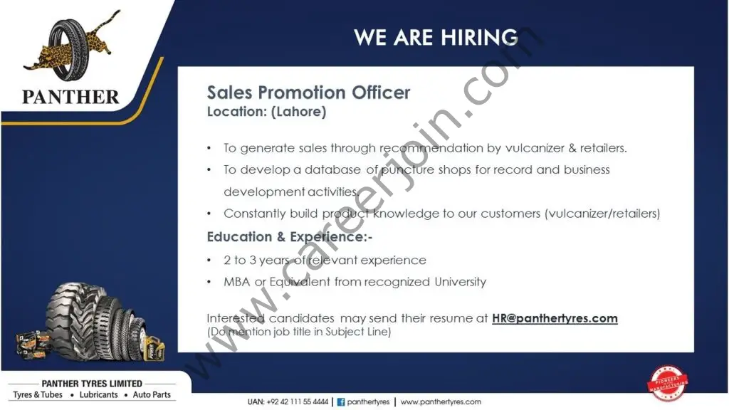 Panther Tyres Limited Jobs Sales Promotion Officer 01