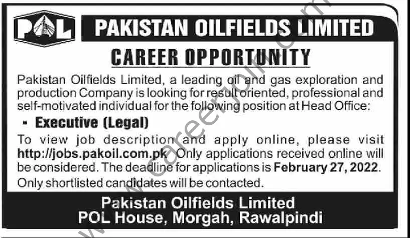 Pakistan Oifields Ltd POL Jobs 20 February 2022 Dawn 01