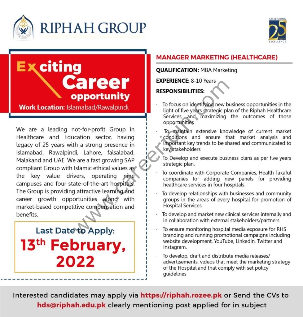 Riphah Group Jobs Manager Marketing Healthcare 01