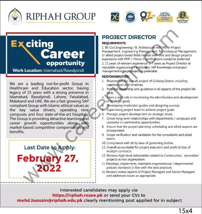 Riphah Group Jobs Project Director 01