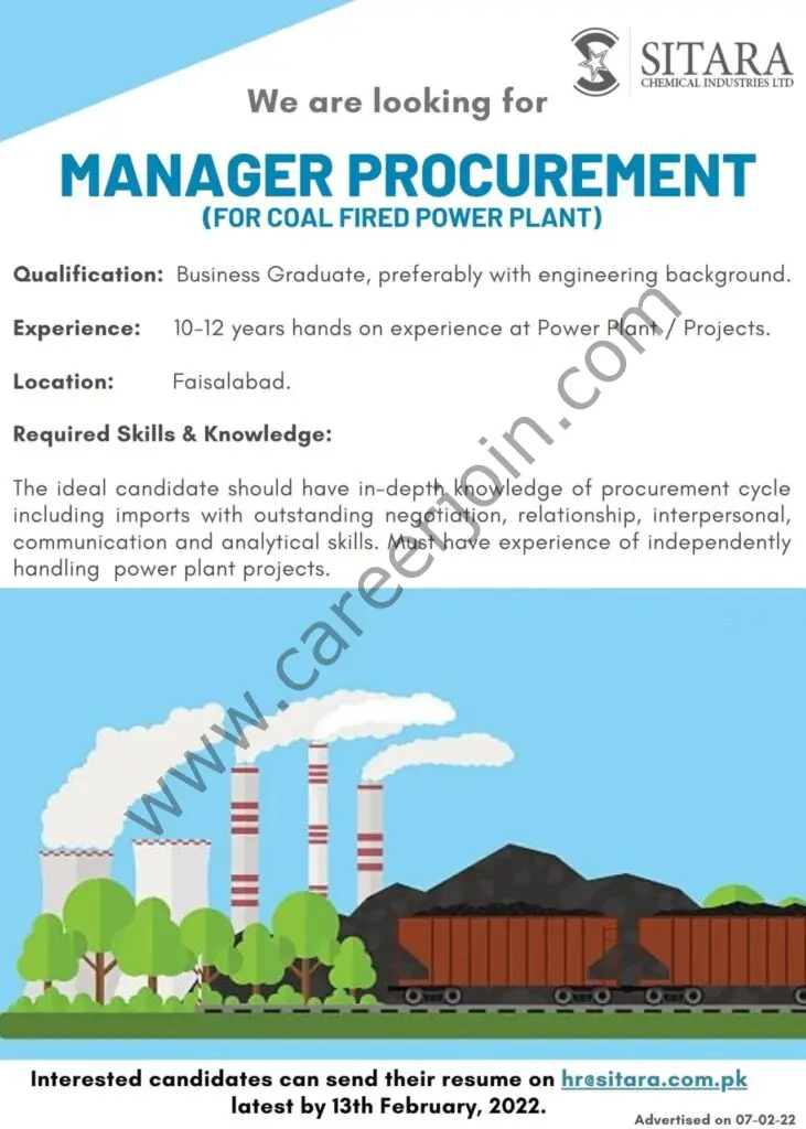 Sitara Chemical Industries Ltd Jobs Manager Procurement 01