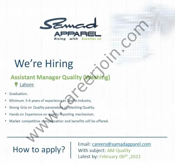 Samad Apparel Pvt Ltd Jobs Assistant Manager Quality 01