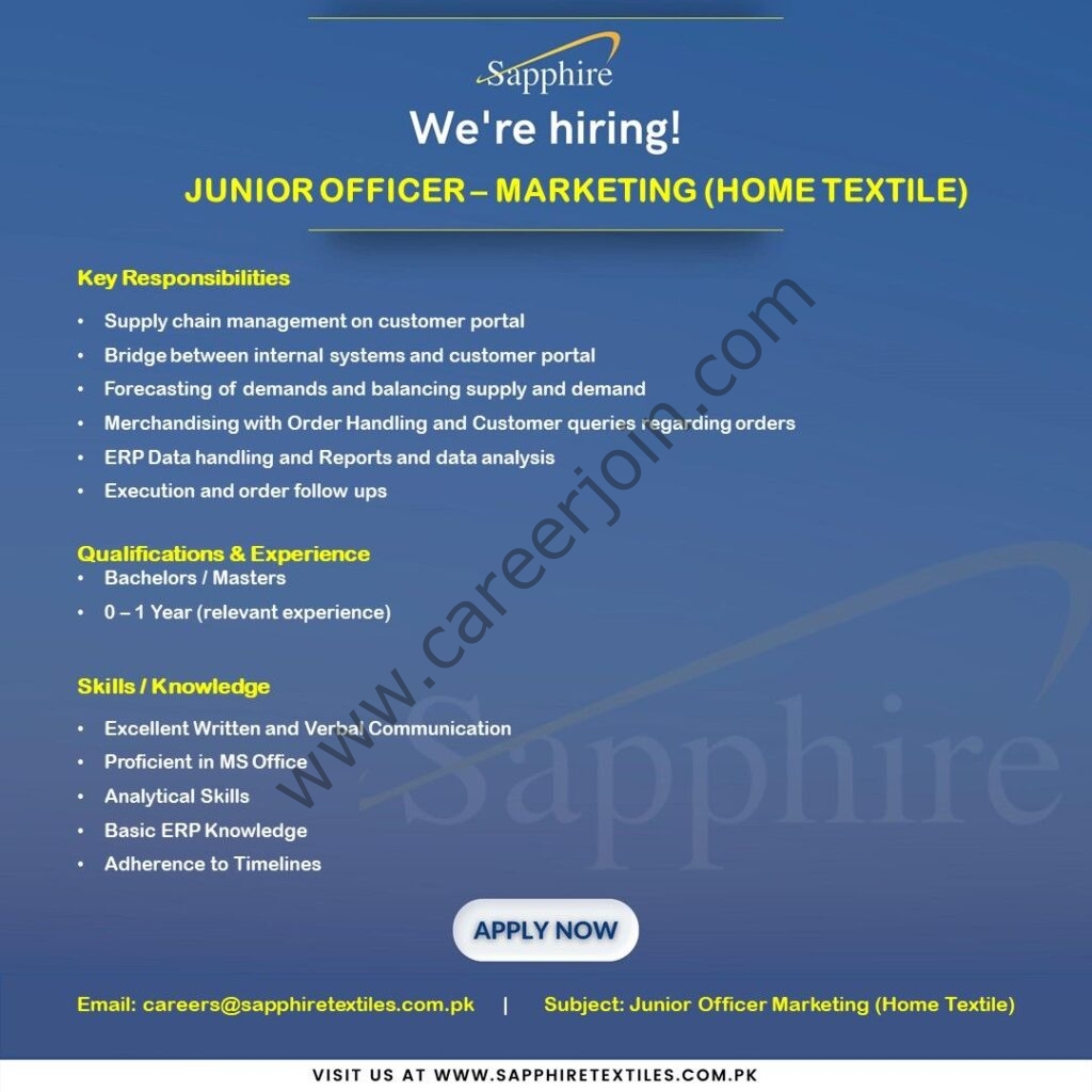 Sapphire Textile Mills Limited Jobs Junior Officer Marketing 01