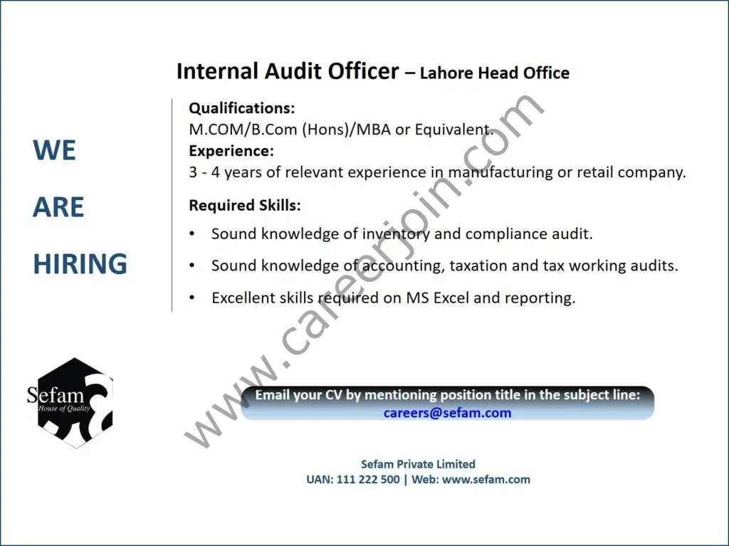 Sefam Pvt Ltd Jobs Internal Audit Officer 01