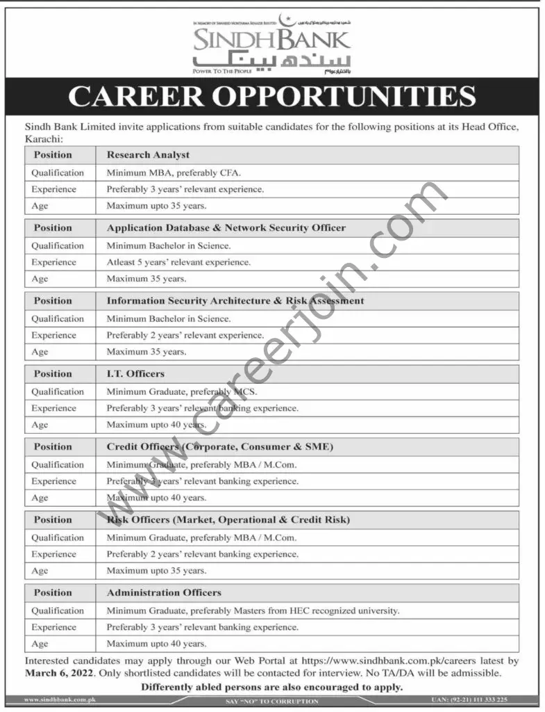 Sindh Bank Ltd Jobs 27 February 2022 Dawn 01