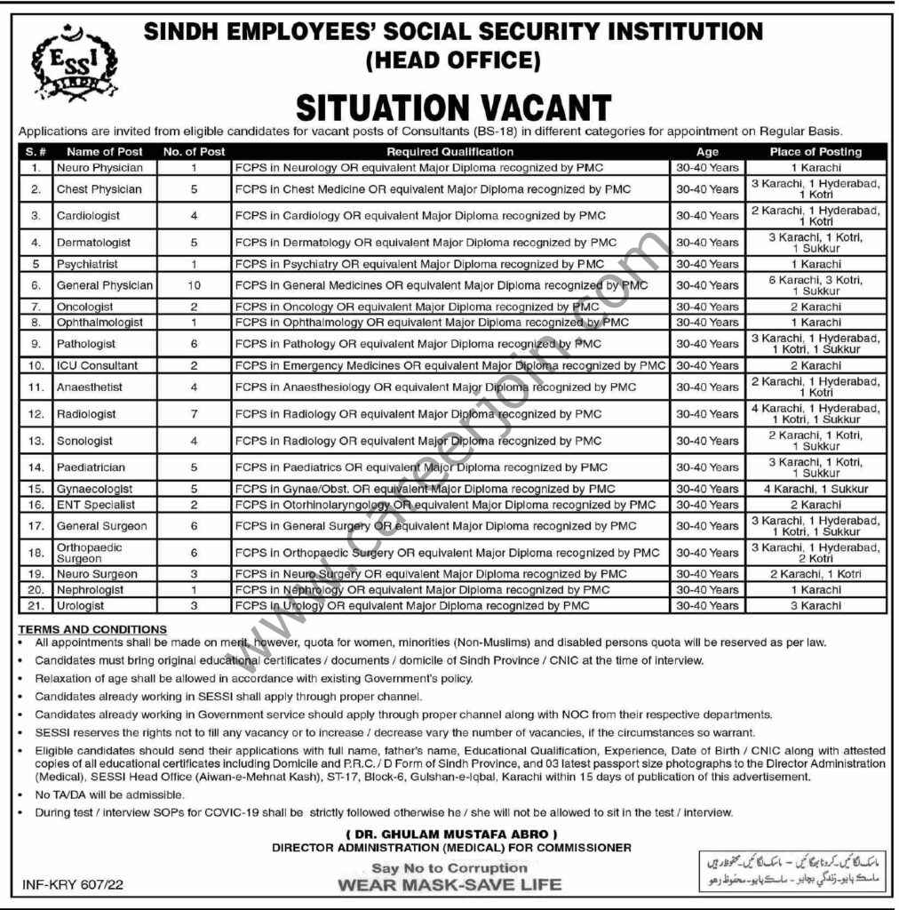 Sindh Employees Social Security Institution Jobs 13 February 2022 Dawn 01