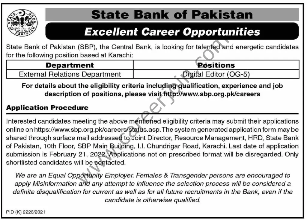 State Bank of Pakistan SBP Jobs 06 February 2022 Dawn 01