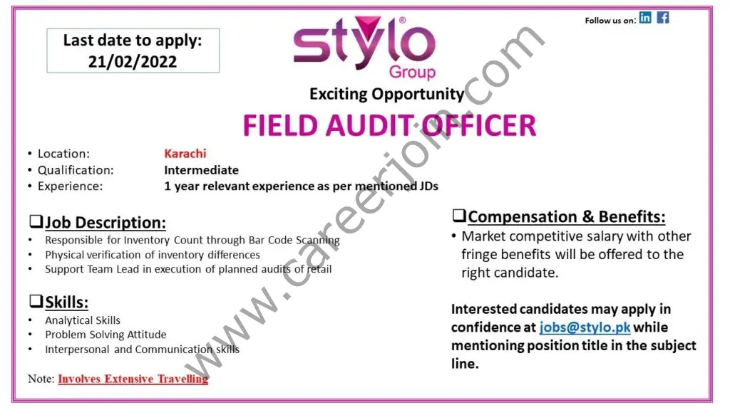 Stylo Pvt Ltd Jobs Field Audit Officer 01