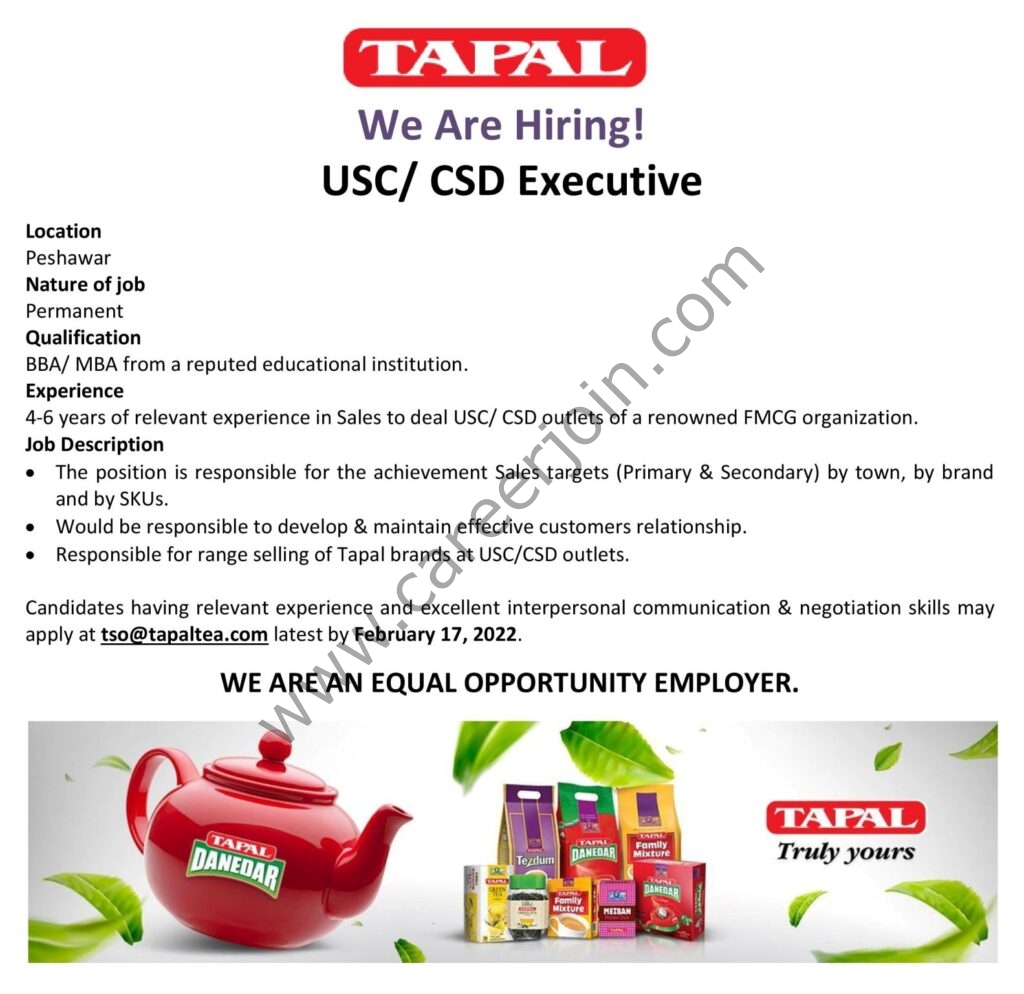 Tapal Tea Pvt Ltd Jobs USC / CSD Executive 01