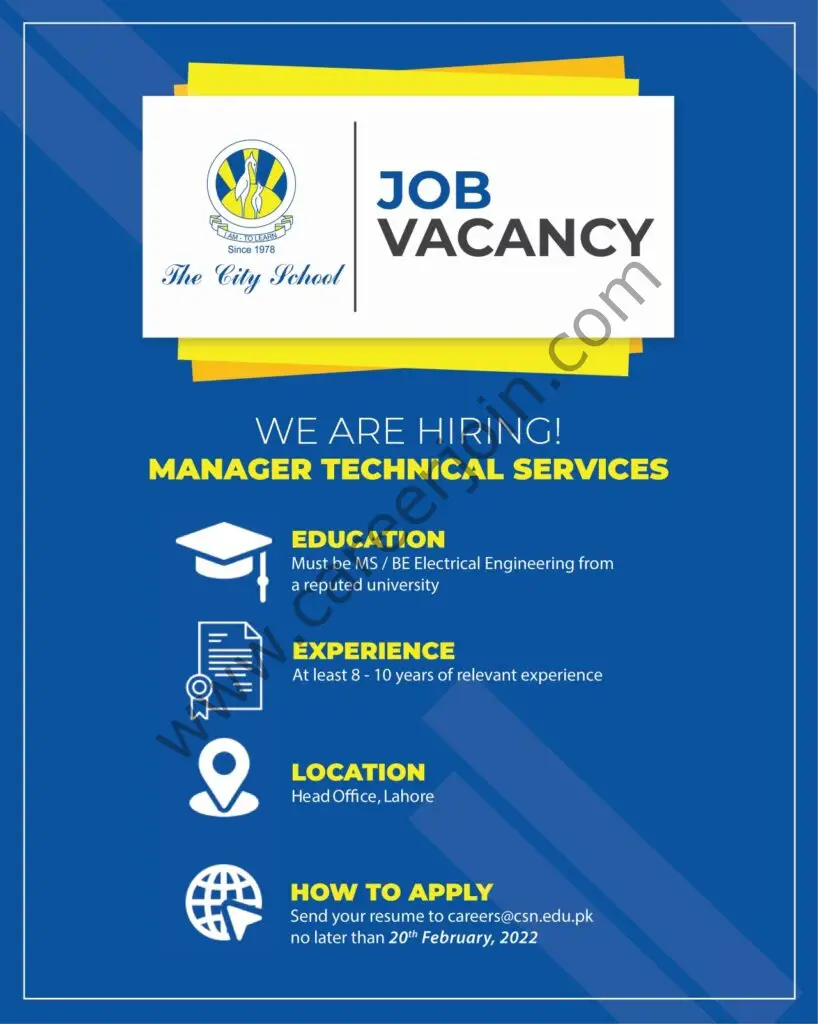 The City School Jobs Manager Technical Services 01