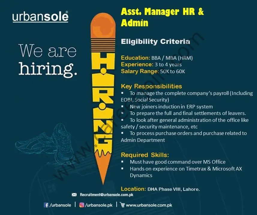 UrbanSole Jobs Assistant Manager HR & Admin 01