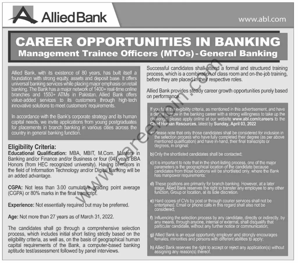 Allied Bank Ltd ABL Jobs 27 March 2022 Dawn 01