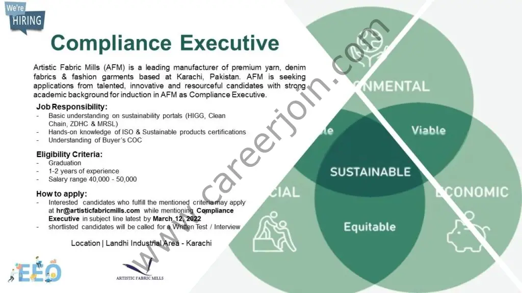 Artistic Fabric Mills AFM Jobs Compliance Executive 01