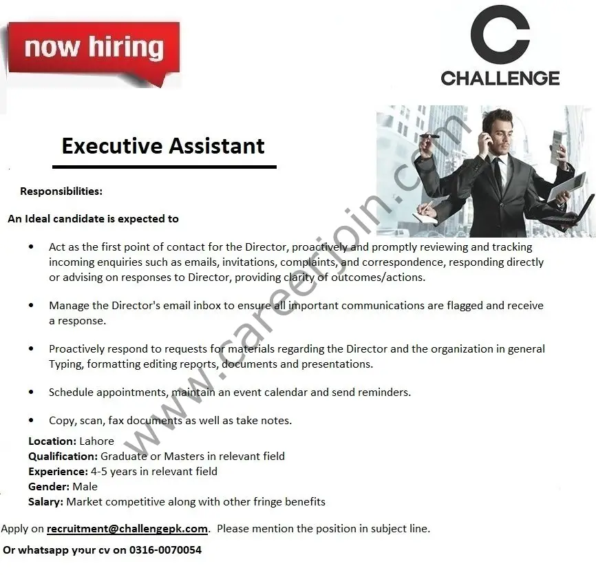 Challenge Apparels Pvt Ltd Jobs Executive Assistant 01