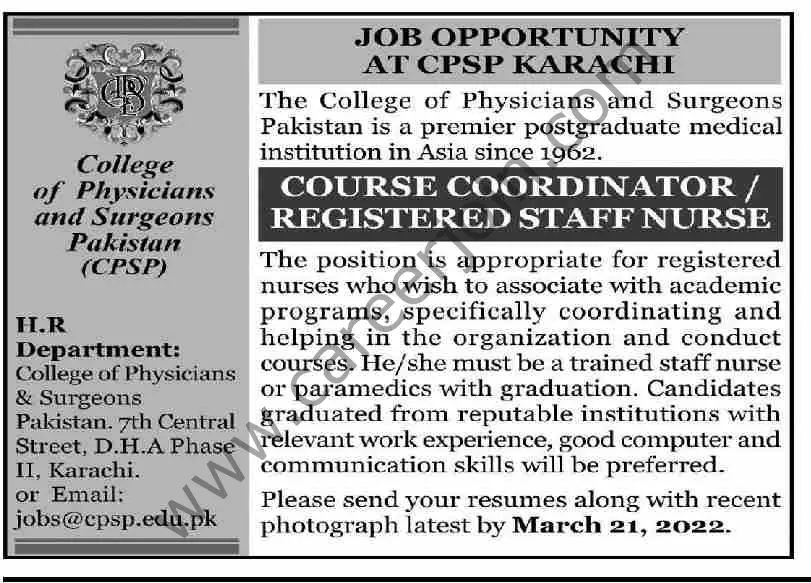 College of Physicans and Surgeons Pakistan CPSP Jobs 06 March 2022 Dawn 01