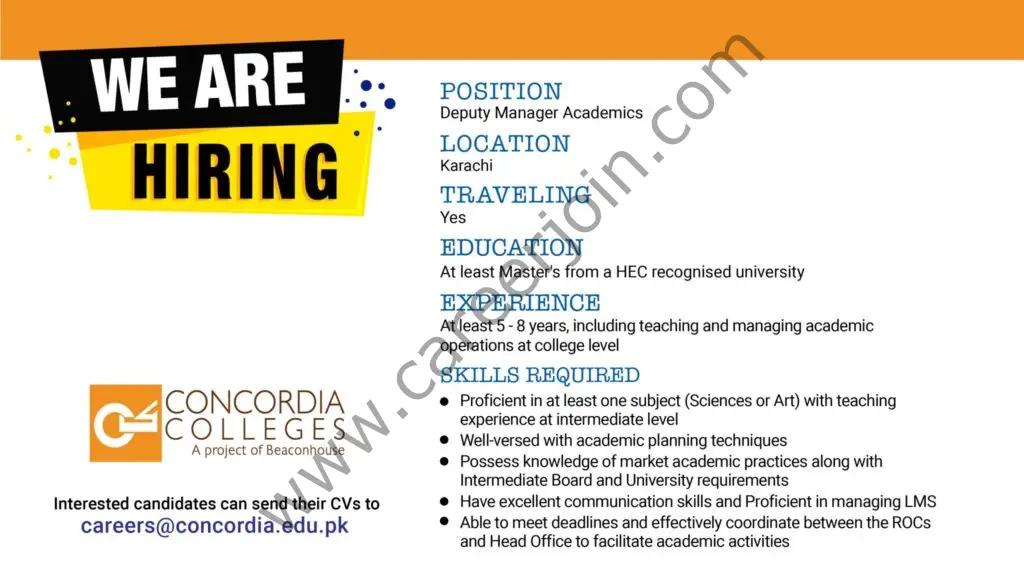 Concordia Colleges Jobs Deputy Manager Academics 01