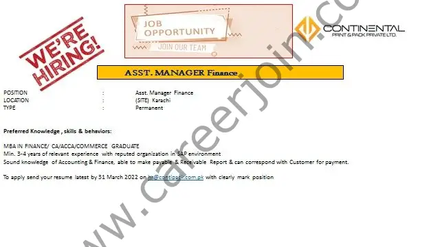 Continental Print & Pack Pvt Ltd Jobs March 2022 01