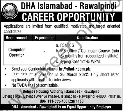 DHA Islamabad Jobs 13 March 2022 Express Tribune 01