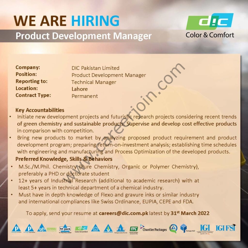 DIC Pakistan Ltd Jobs Product Development Manager 01