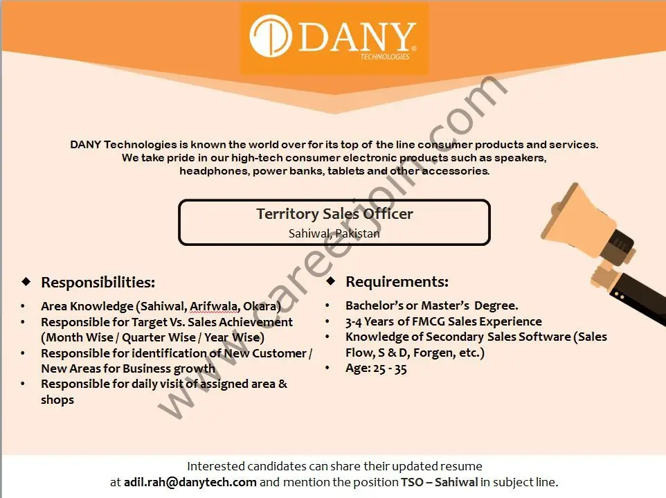 DANY Technologies Jobs Territory Sales Officer 01