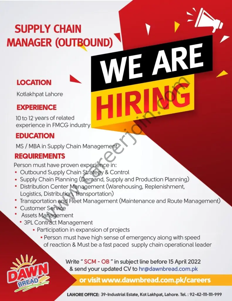 Dawn Bread Jobs Supply Chain Manager Outbound 01
