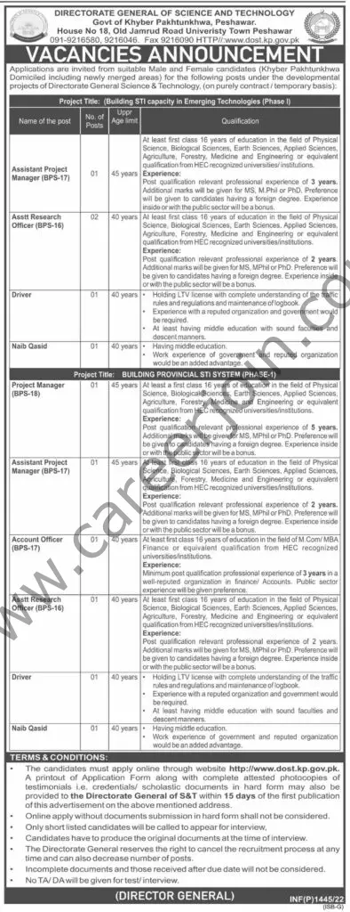 Directorate General of Science & Technology DOST Jobs 13 March 2022 Dawn 01