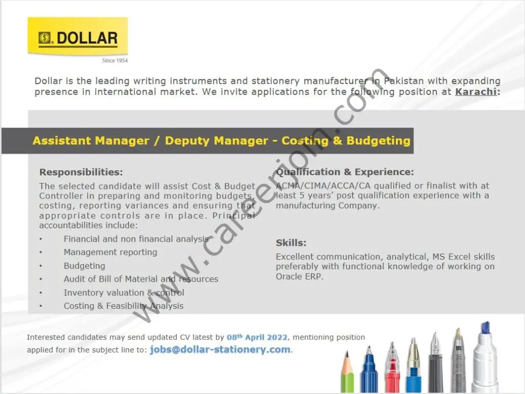 Dollar Industries Pvt Ltd Jobs Assistant Manger / Deputy Manager Costing & Budgeting 01