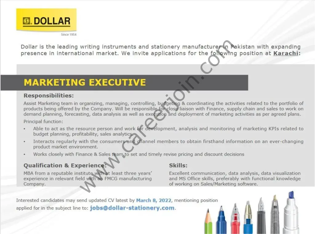 Dollar Industries Pvt Ltd Jobs Marketing Executive 01