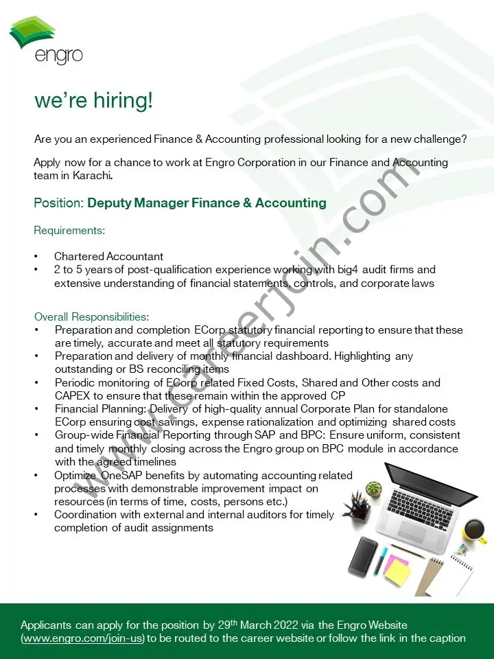 Engro Corporation Limited Jobs Deputy Manager Finance & Accounting 01