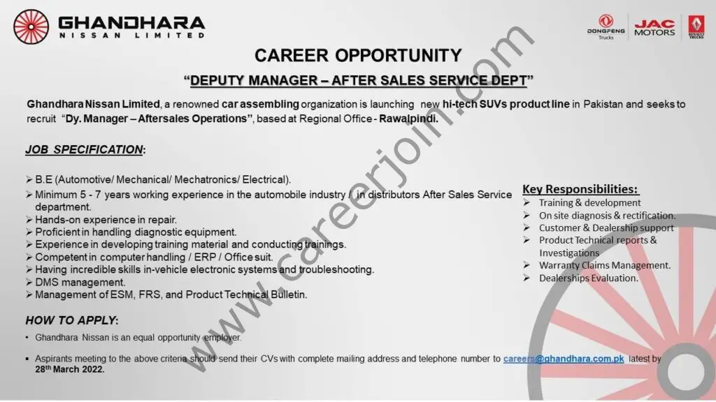 Ghandara Nissan Limited Jobs Deputy Manager 01