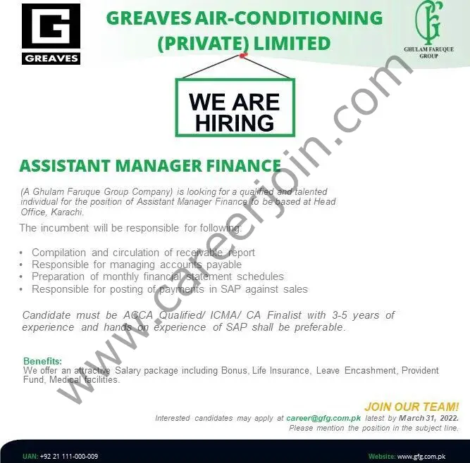 Greaves AirConditioning Pvt Ltd Jobs Assistant Manager Finance 01