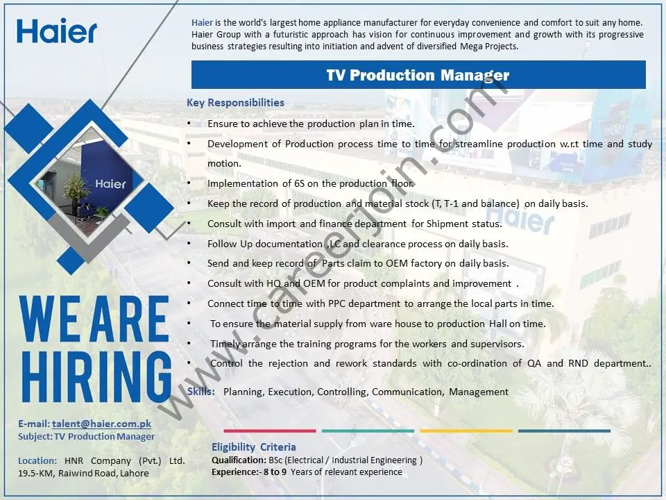 Haier Pakistan Jobs TV Production Manager 01