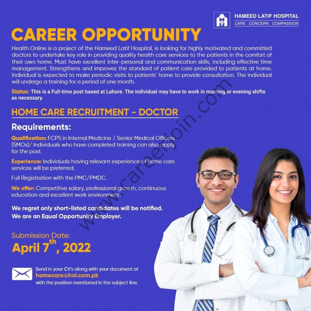 Hameed Latif Hospital Jobs Home Care Recruitment Doctor 01