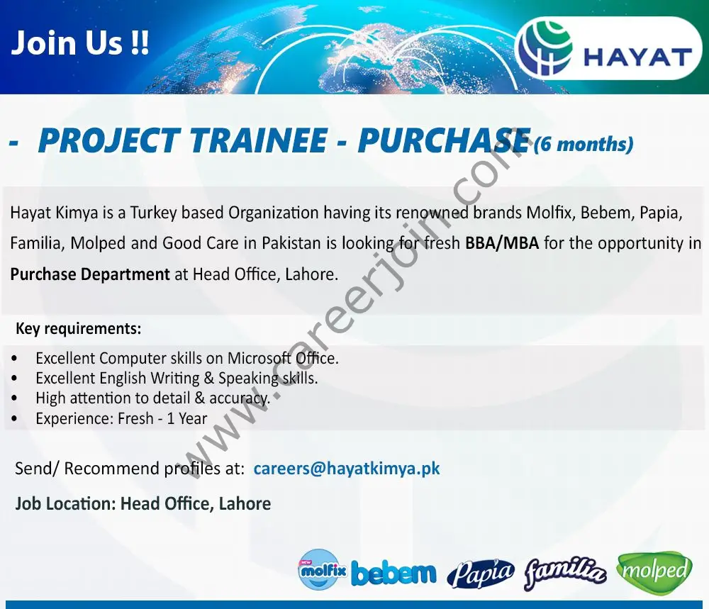 Hayat Kimya Pakistan Pvt Ltd Jobs Project Trainee Purchase 01