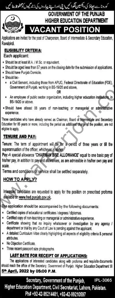 Higher Education Department Punjab Jobs 20 March 2022 Express Tribune 01