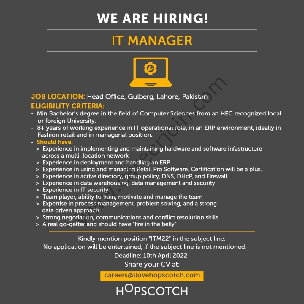 Hopscotch Pakistan Jobs IT Manager 01