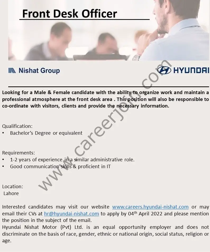 Hyundai Pakistan Jobs Front Desk Officer 01