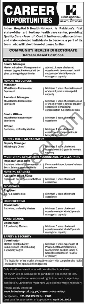 Indus Hospital & Health Network Jobs 27 March 2022 Dawn 01