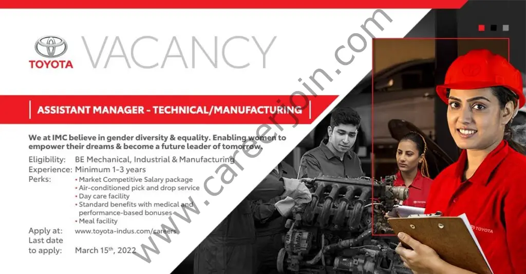 Toyota Indus Motors Pvt Ltd Jobs Assistant Manager Technical / Manufacturing 01