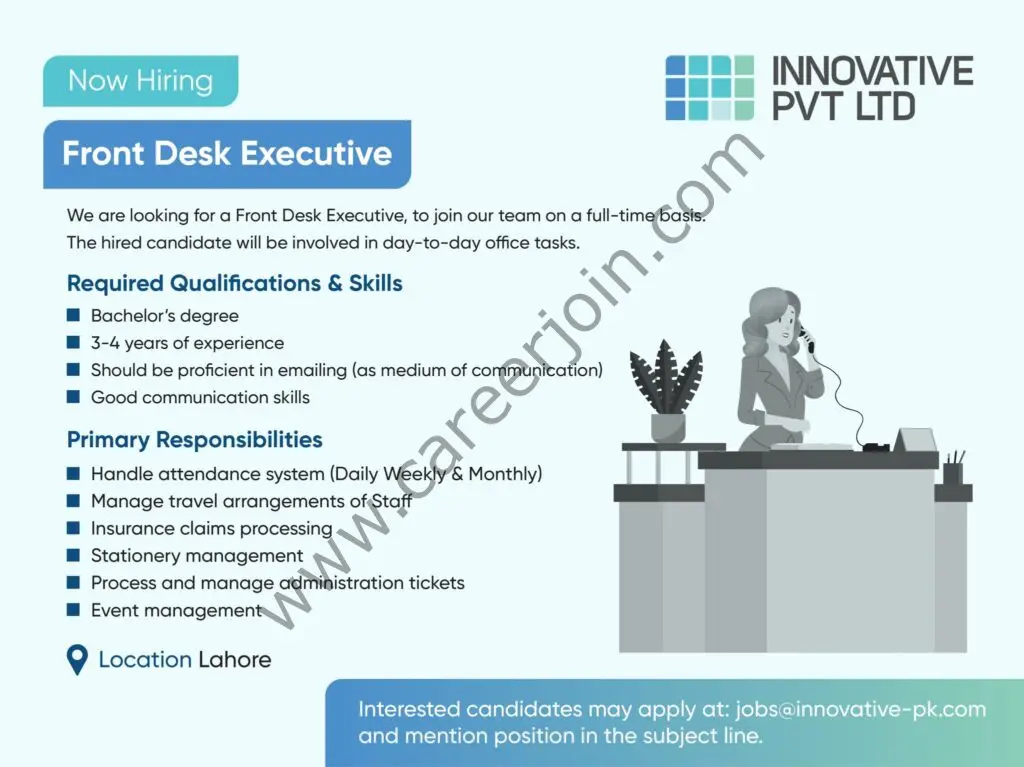 Innovative Pvt Ltd Jobs Front Desk Executive 01