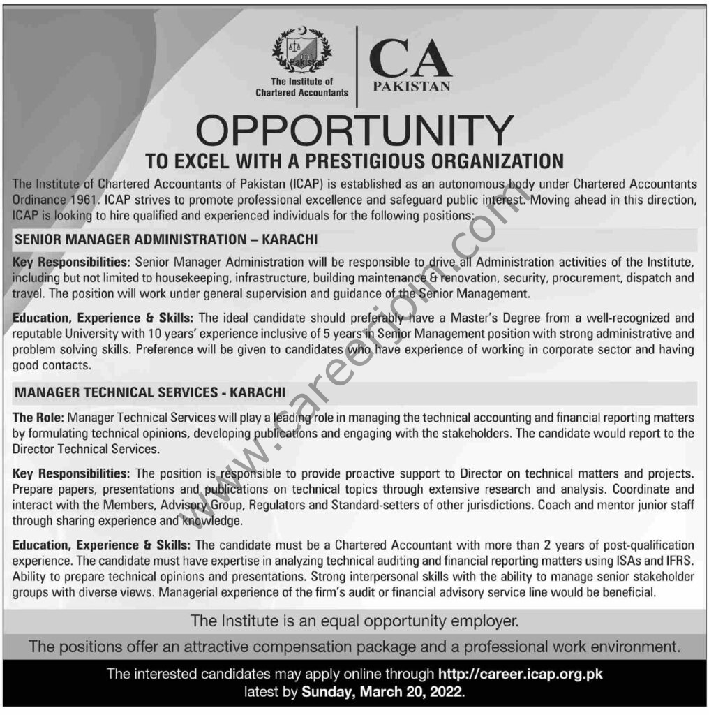 Institute of Chartered Accountants of Pakistan ICAP Jobs 06 March 2022 Dawn 01