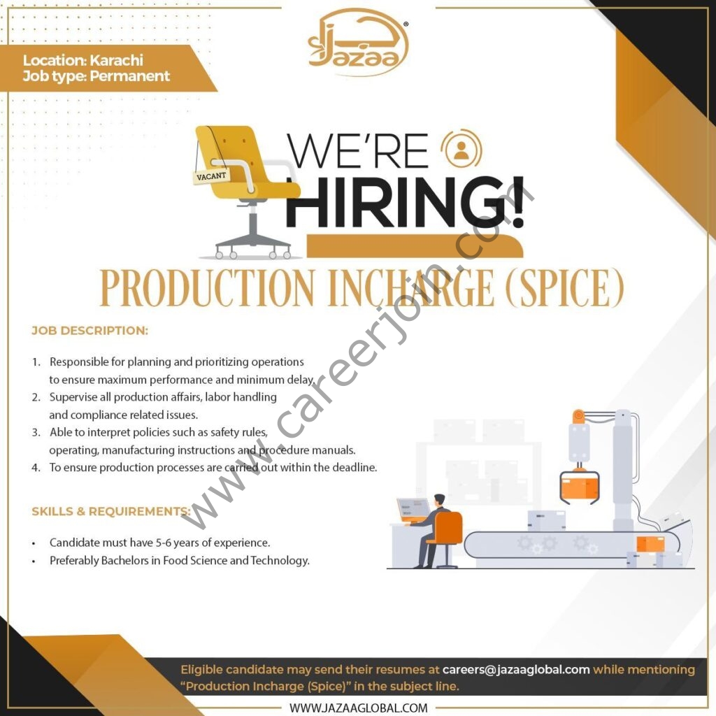 Jazaa Foods Pvt Ltd Jobs Production Incharge Spice 01