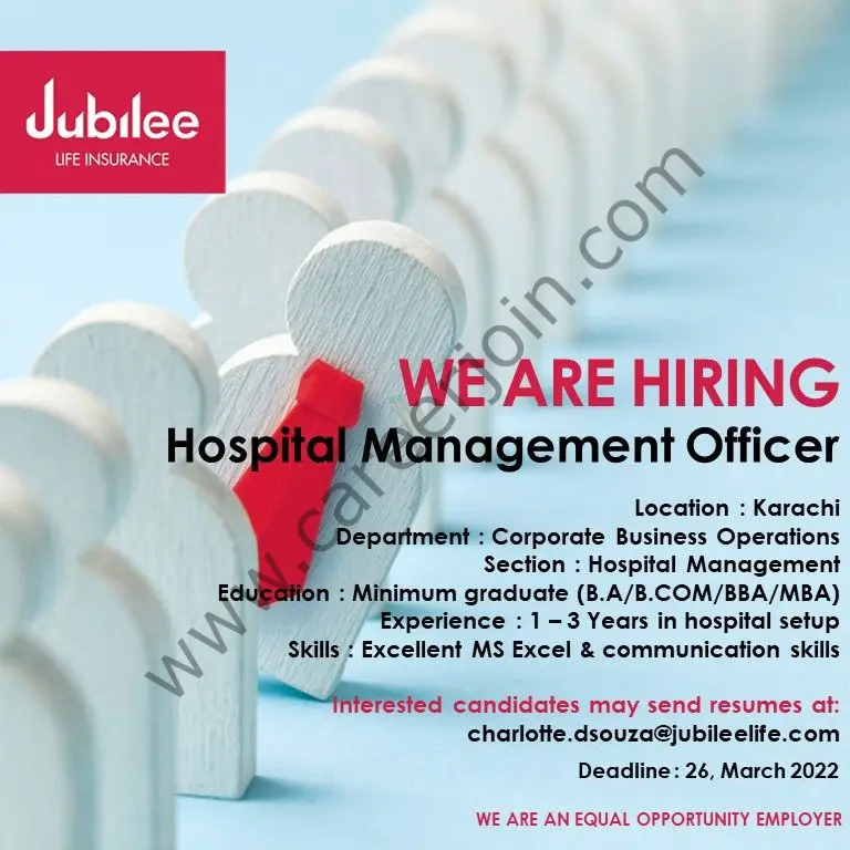 Jubilee Life Insurance Company Limited Jobs Hospital Management Officer 01