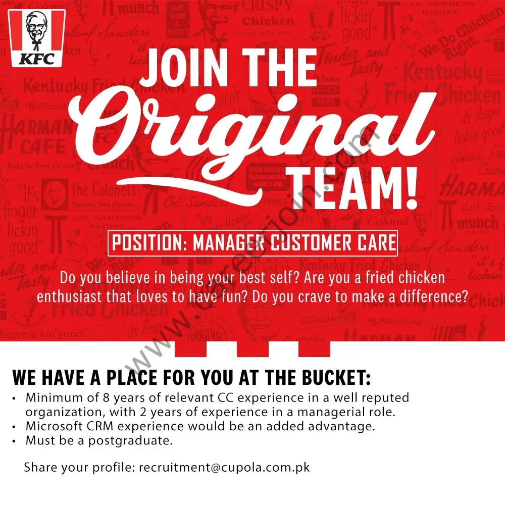 KFC Pakistan Jobs Manager Customer Care 01