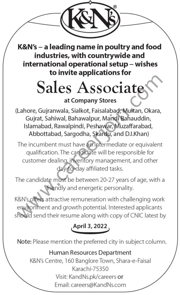 K&N's Pakistan Jobs Sales Associate 01