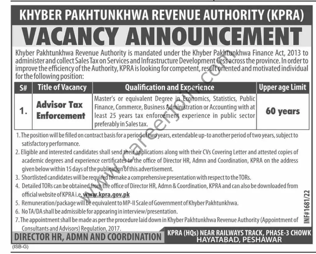 Khyber Pakhtunkhwa Revenue Authoriy KPRA Jobs 23 March 2022 Dawn 01